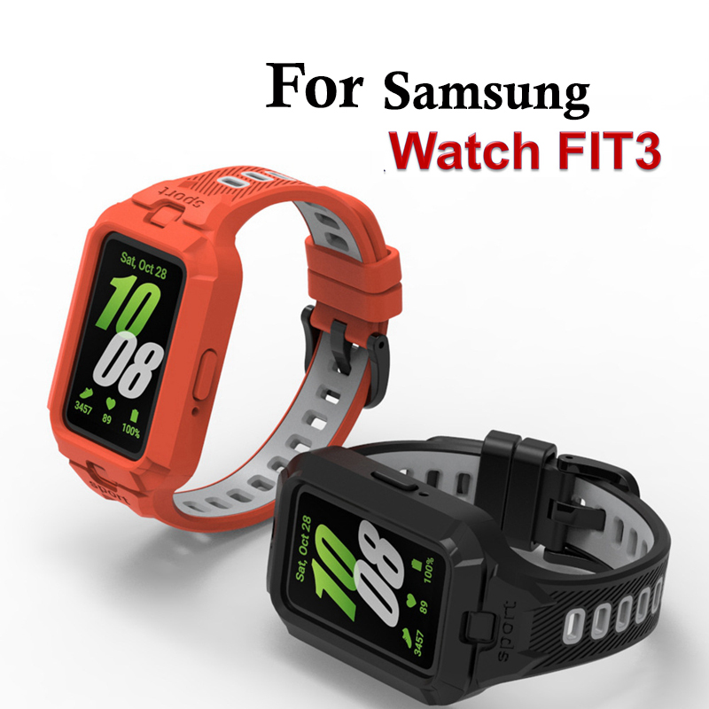Silicone Band Replacement - Samsung Galaxy Fit 3 スマートウォッチ用ストラップ+ケース シリコン交換用バンパーシェルカバー