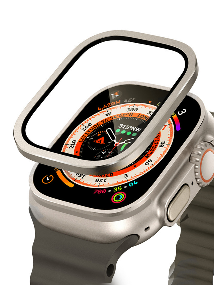 Smartwatch Watch Accessories For Women - Apple Watch用の傷防止強化ガラス,チタンメタルフレーム,スクリーンプロテクター,アクセサリー,ウルトラシリーズ2,49mm