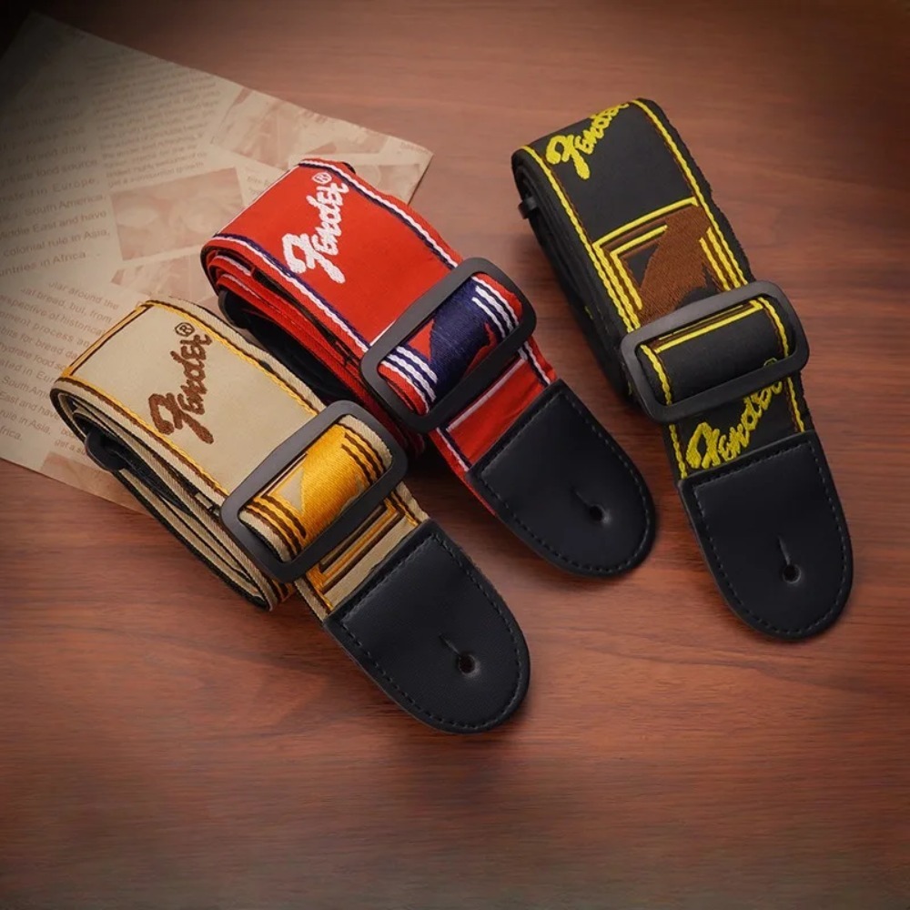 Leather Classic Strap - 1pc 刺繍ギターストラップ革アコースティックエレキギター拡幅ストラップフォーククラシック木製ギターショルダーベルト