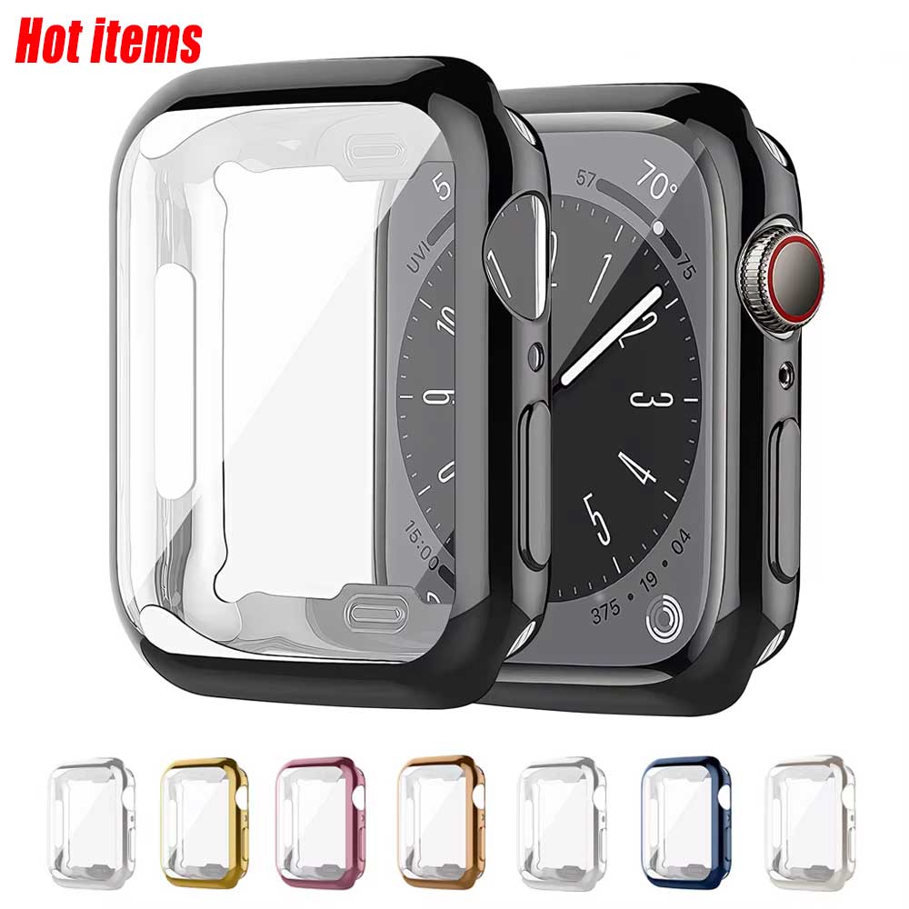 Smartwatch Watch Accessories For Women - Apple Watch用シリコンスクリーンプロテクター,バンパーケース,iwatchシリーズ3、4、5、6、se、7、8、9、44mm、40mm、45mm用バンパー41mm, 42mm, 46mm, 38mm