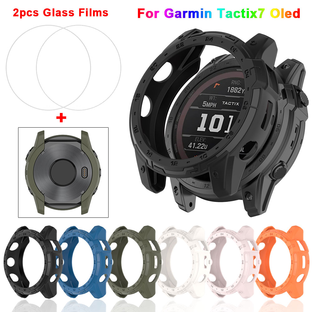Android Smartwatch Accessories - Garmin tactix 7用のtpuシリコンケースと強化ガラスフィルム,oled保護シェル,スクリーンプロテクター,スマートウォッチアクセサリー