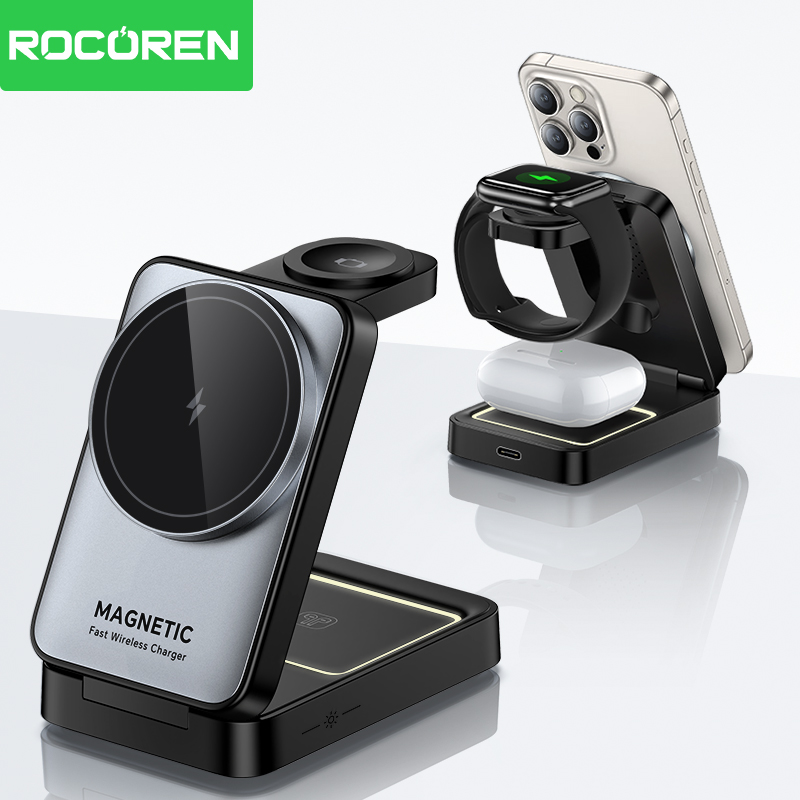 Watch Charging Dock - Rocoren 折りたたみ 3 で 1 ワイヤレス充電スタンドポータブル磁気高速充電ステーションドック