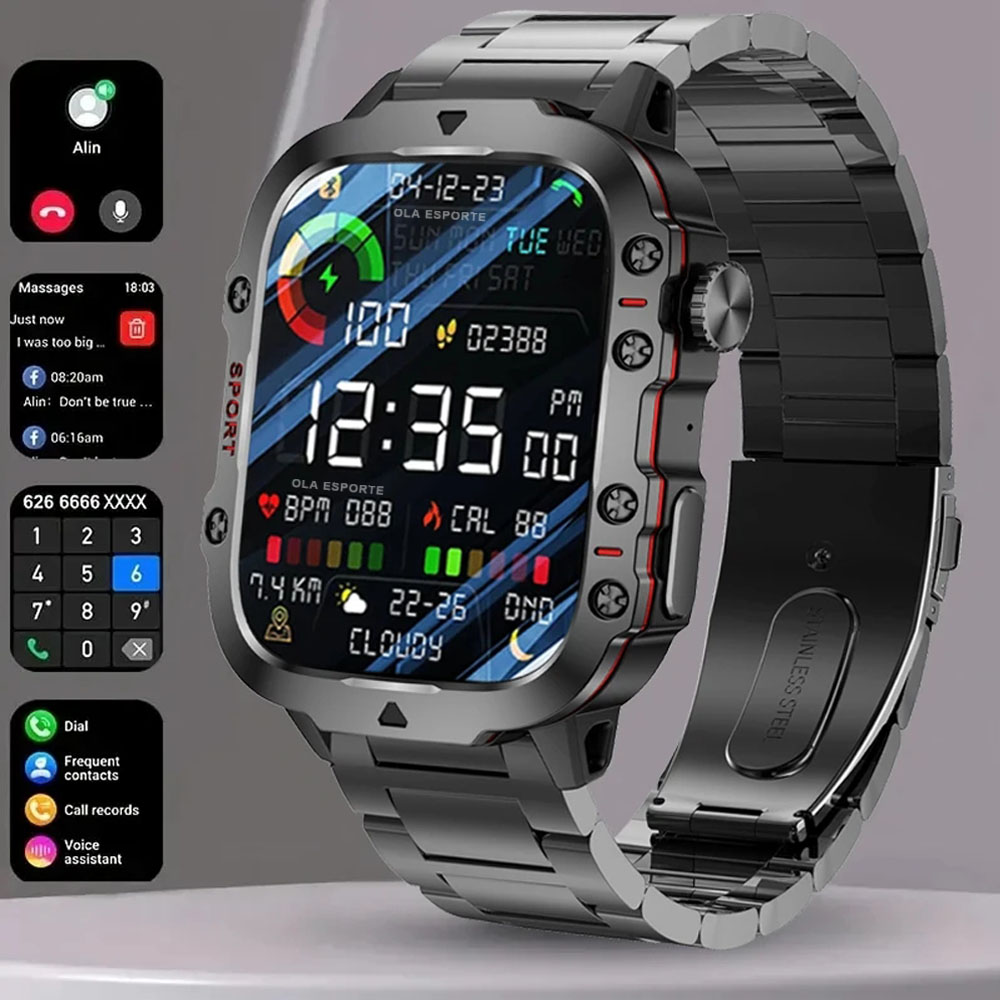 Smartwatch Faces - 2025年新型ミリタリースマートウォッチ メンズ IP68 5ATM アウトドアスポーツフィットネストラッカー ヘルストラッカー