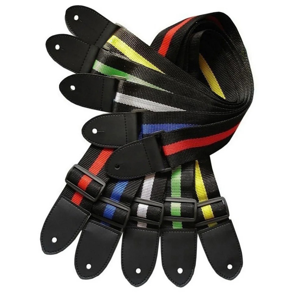Leather Classic Strap - カラフルなナイロンギターストラップ、ストライプベルト、ショルダーストラップ、アコースティックエレクトリックベースアクセサリー