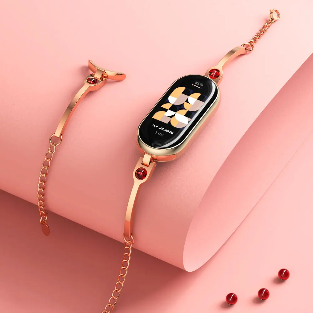 Smartwatch Watch Accessories For Women - Xiaomi Mi Band 8用ステンレススチール交換ストラップ、女性用リストバンドブレスレット、スマートウォッチアクセサリー