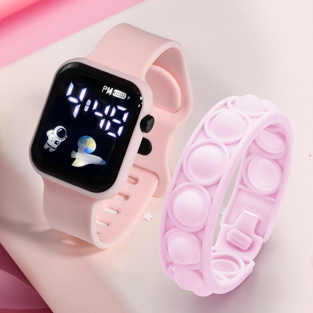 Smartwatch Icon - 子供用電子スポーツウォッチ,シンプルでファッショナブルなブレスレット,アウトドア,学生,男の子と女の子,ギフト,2個