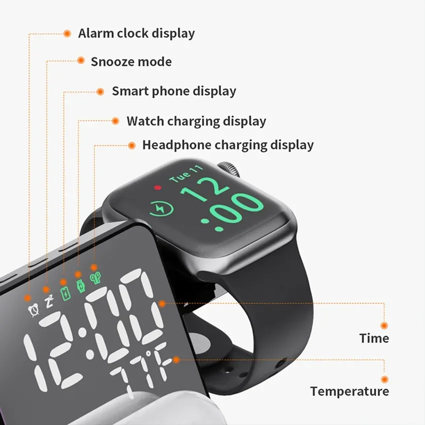 ワイヤレス充電器付き目覚まし時計スタンド、iPhone 16 - Watch Charger Cable のレビューと価格