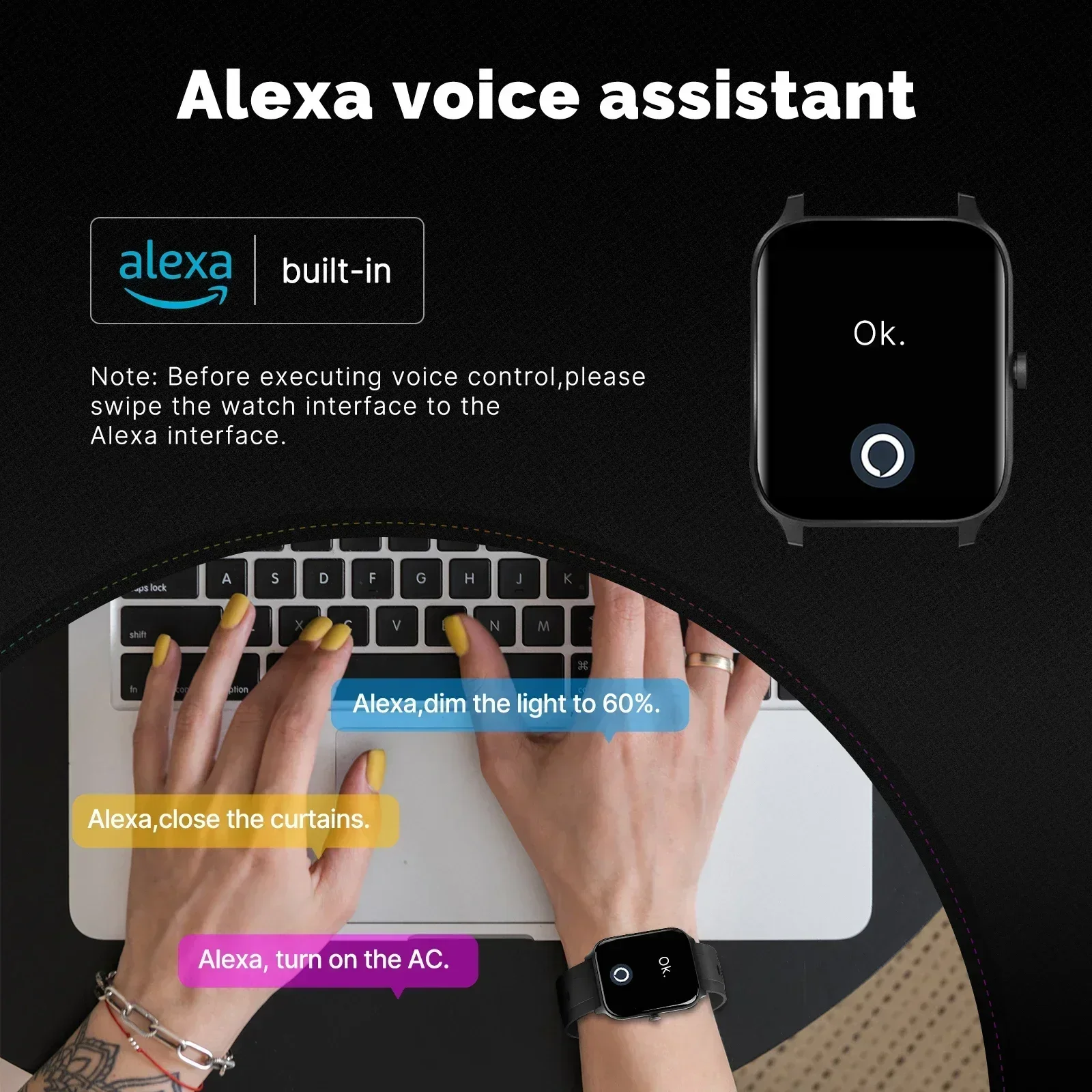 MOES スマートウォッチ Alexa 内蔵フィットネストラ - Smartwatch Faces のレビューと価格