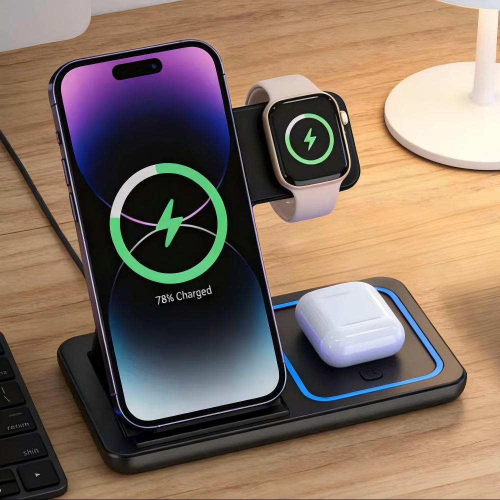 高速ワイヤレス充電器 充電ステーション 折りたたみ式スタンド - Watch Charger Cable のレビューと価格