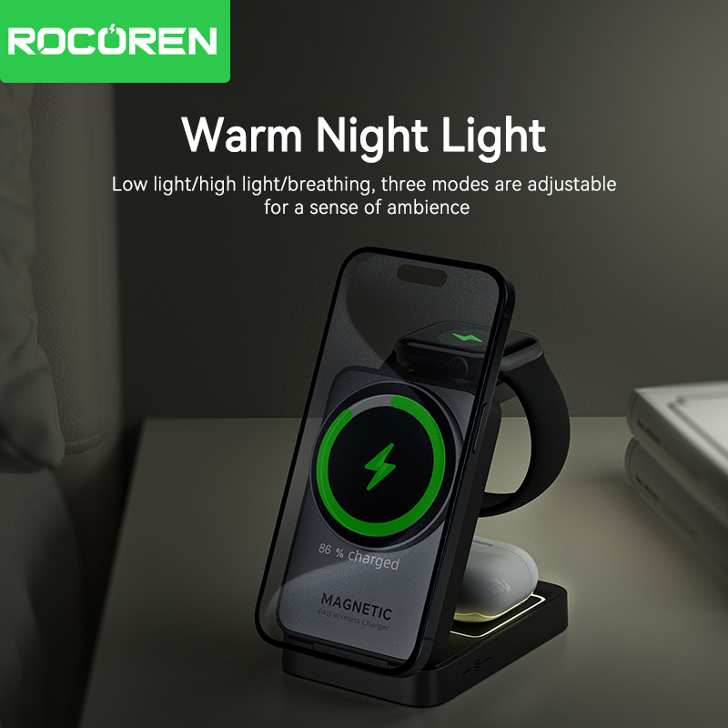 Rocoren 折りたたみ 3 で 1 ワイヤレス充電スタン - Watch Charging Dock のレビューと価格