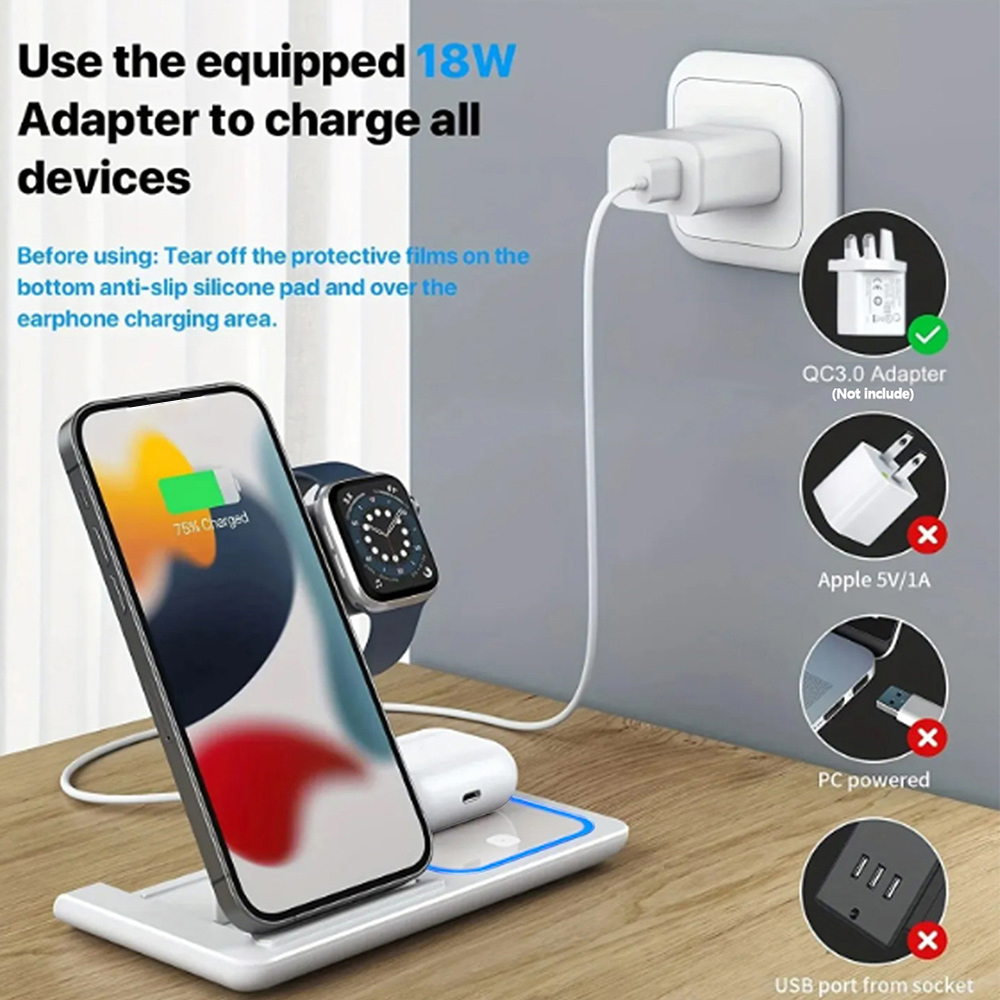 15W 3 in 1 ワイヤレス充電スタンドパッド 折りたた - Watch Charger Cable のレビューと価格