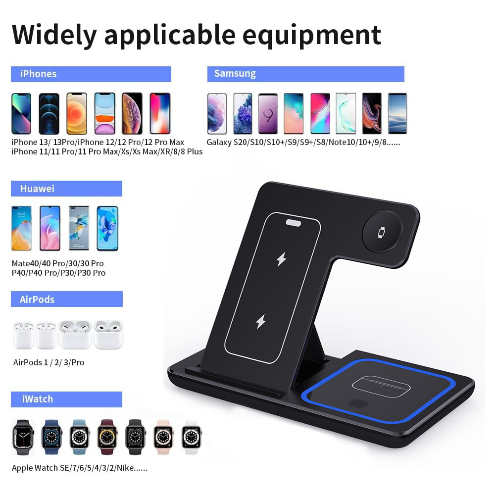 15W 3 in 1 ワイヤレス充電スタンドパッド 折りたた - Watch Charger Cable のレビューと価格