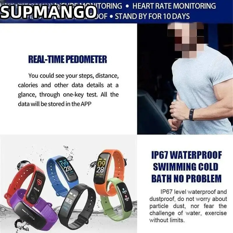 C1 Plus スマートブレスレットウォッチ心拍数血圧睡眠メ - Android Smartwatch Accessories のレビューと価格