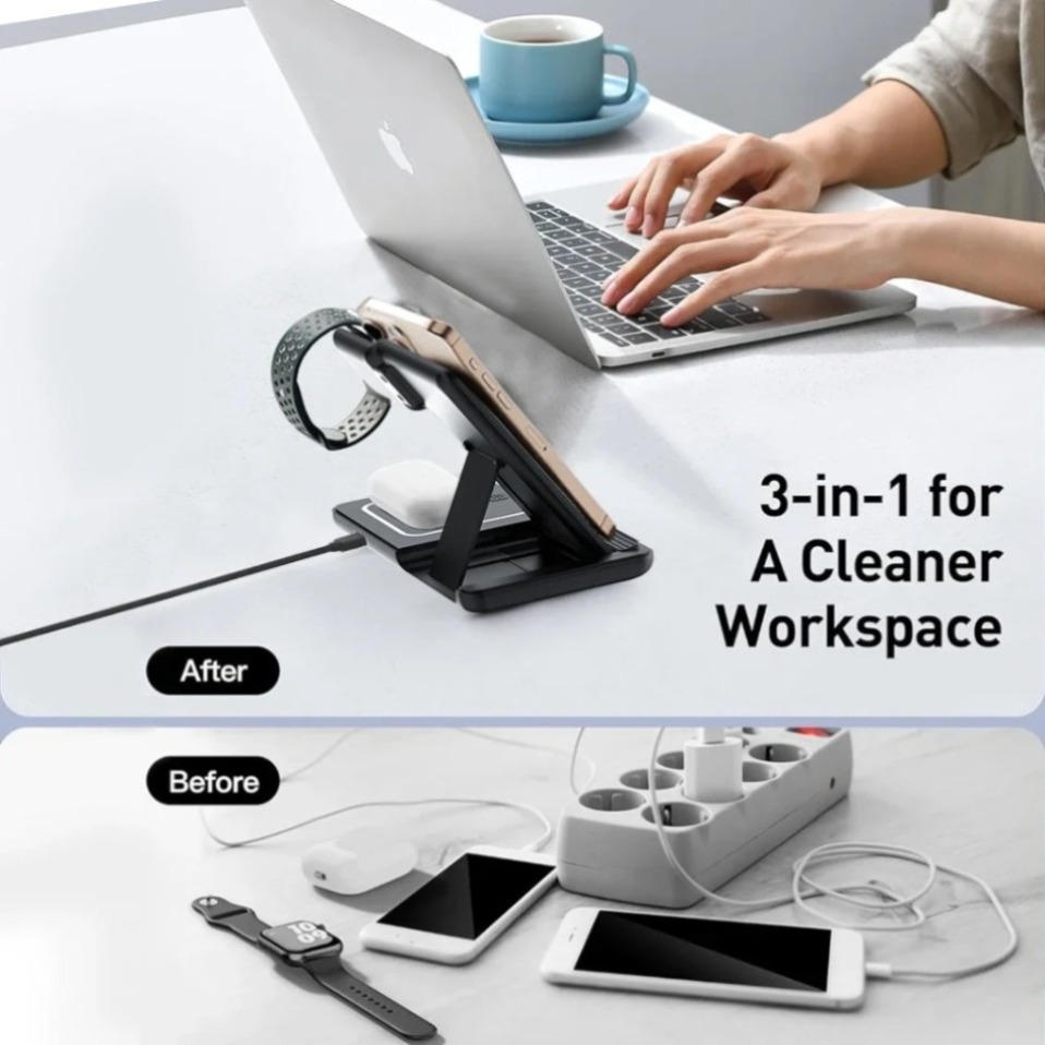 ナイトLEDライト付き3in1ワイヤレス充電器 折りたたみ式 - Watch Charger Cable のレビューと価格