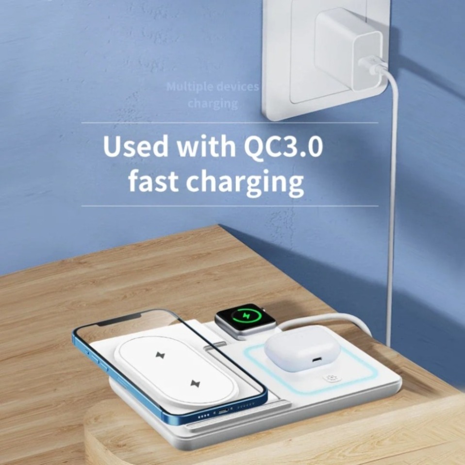ナイトLEDライト付き3in1ワイヤレス充電器 折りたたみ式 - Watch Charger Cable のレビューと価格