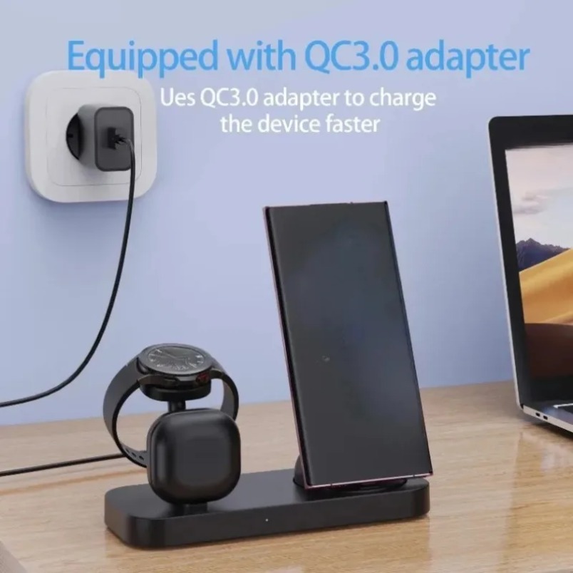 3 in 1 ワイヤレス充電器 デュアルコイル急速充電スタン - Watch Charger Cable のレビューと価格