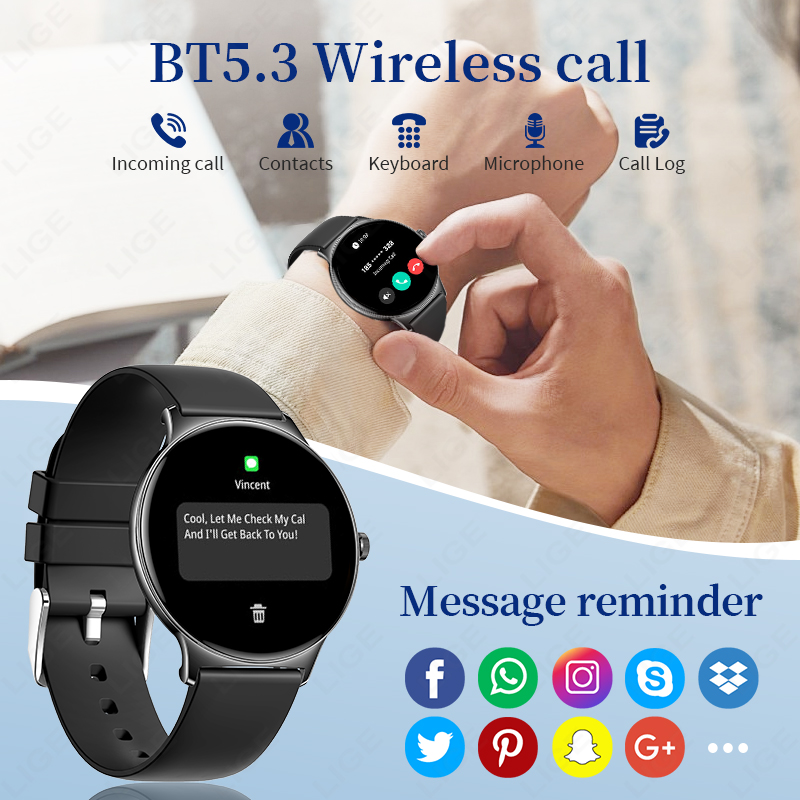 LIGE 超薄型ファッションスマートウォッチ女性画面常に時間 - Android Smartwatch Accessories のレビューと価格